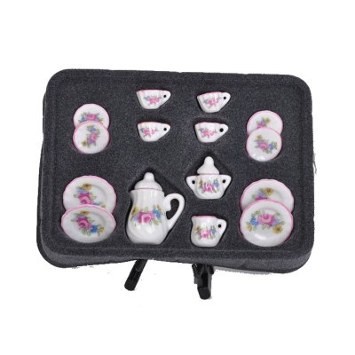 袖之珍 家居室内小巧精致创意造型摆件 粉红迷你家居茶具陶瓷套装AC0111