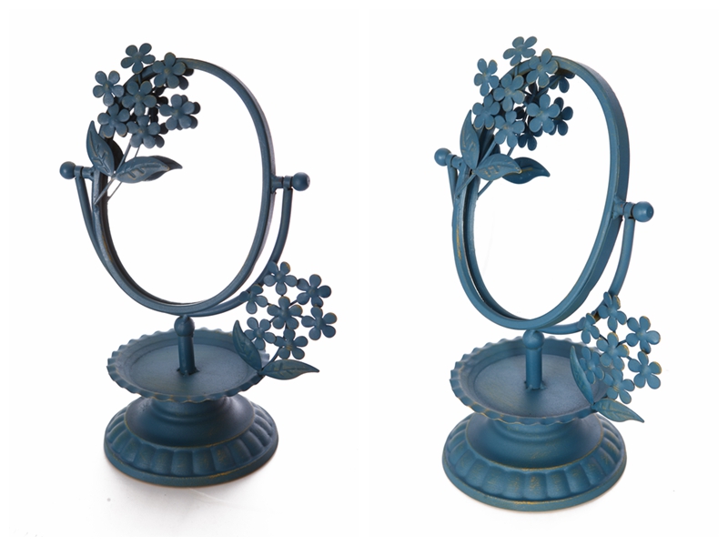 蓝调地中海美式田园乡村风格复古做旧铁艺花镜子精致奢华桌镜B358272