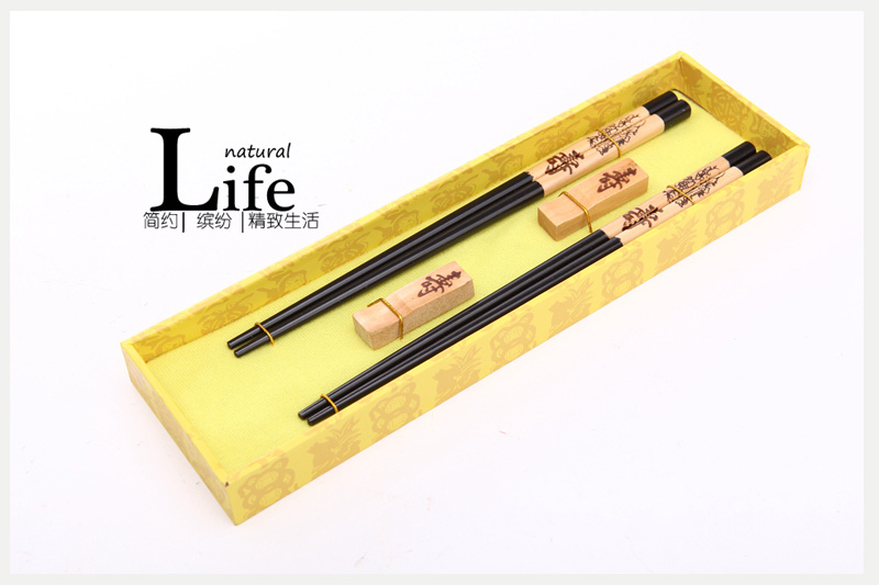 顶级礼品寿星公图案木雕筷子家用木属工艺雕刻筷配礼盒D2-0061