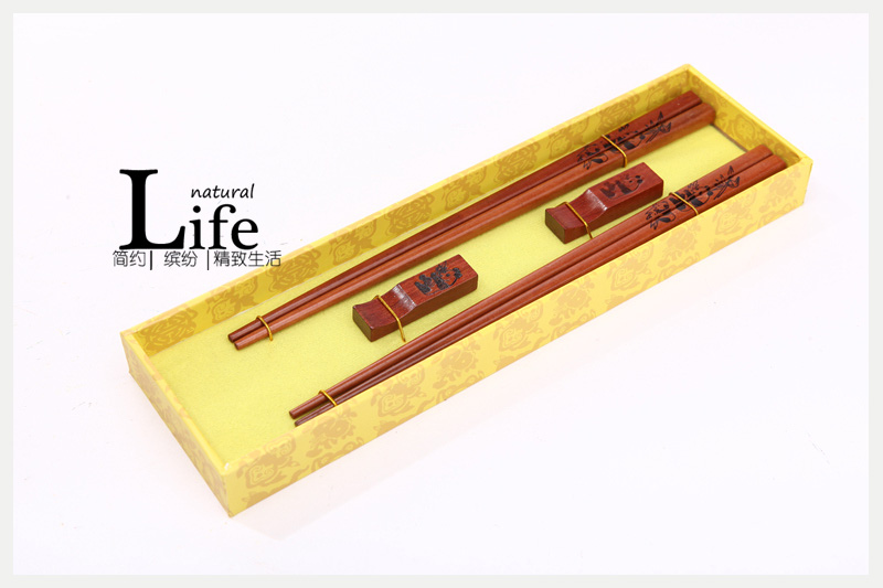 顶级礼品竹叶熊猫木雕筷子家用木属工艺雕刻筷配礼盒（木色）D2-0021