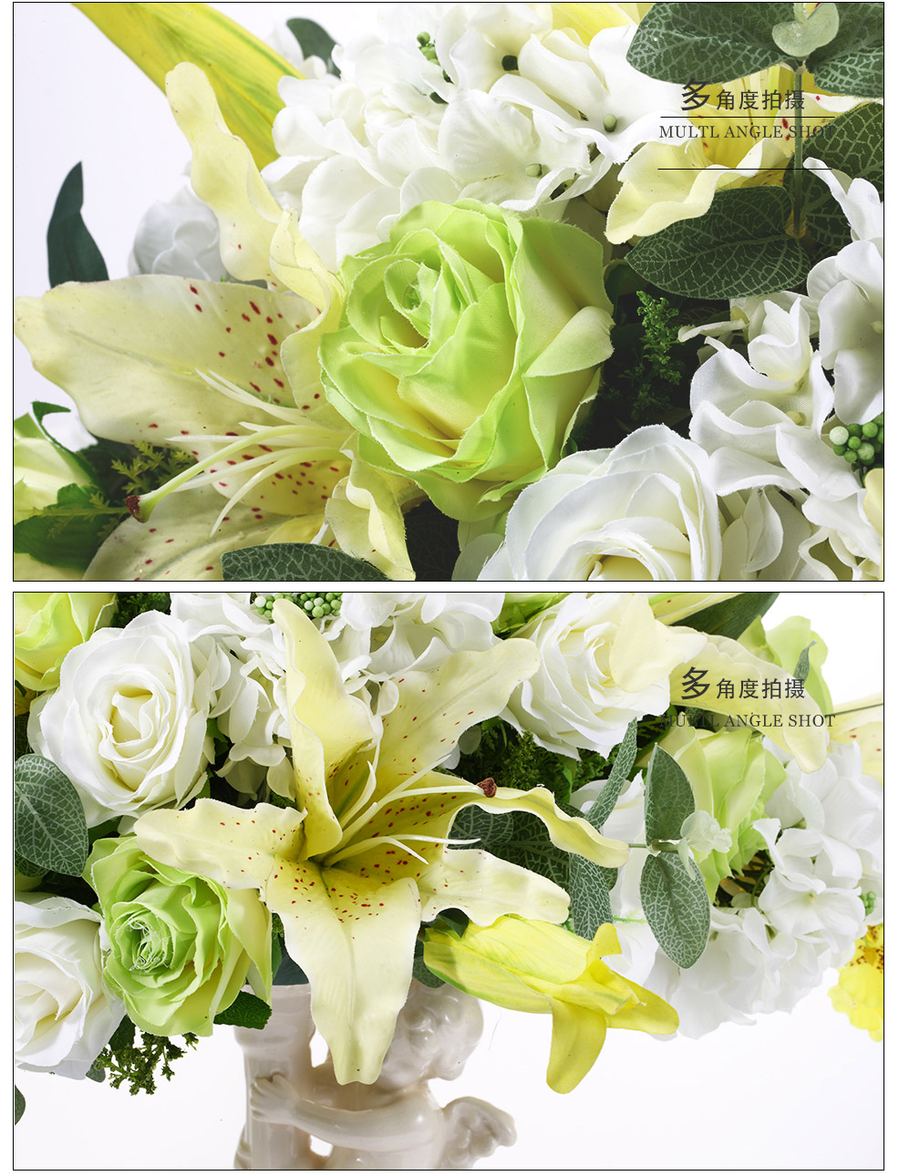 天使花瓶个性款淡雅玫瑰混式小盆仿真花XL-1010-0043