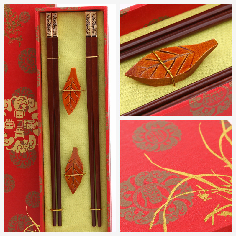 高档礼品筷子金色印花古装2双翻盖J2-0032