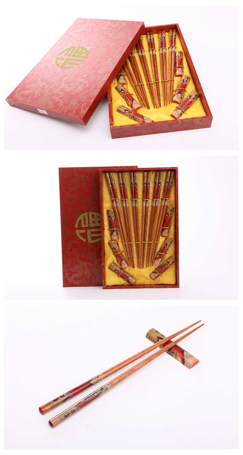 高档礼品筷子红色西施印花6双翻盖Y6-0022