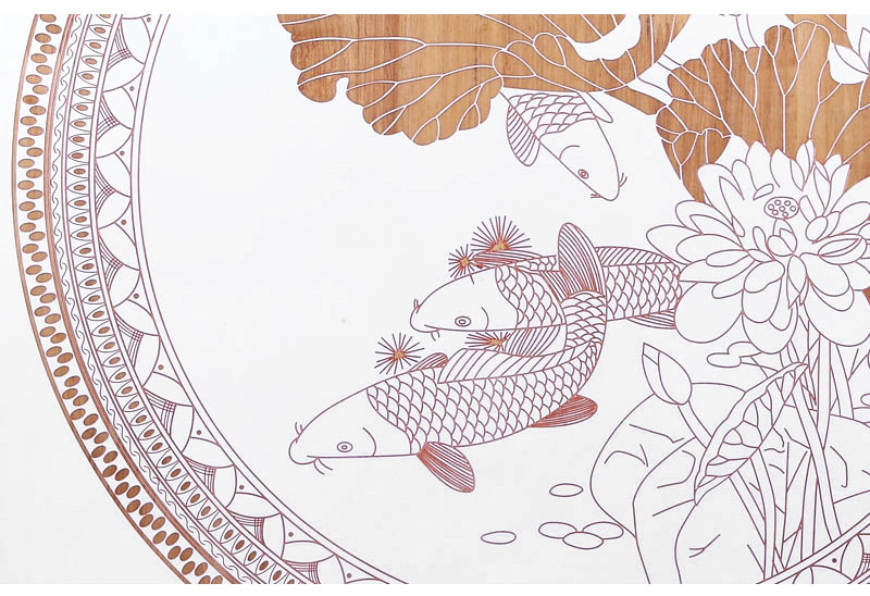纳米雕刻工艺品画珐琅有框画 客厅双鱼装饰画高端新中式挂画壁画WT1002-23