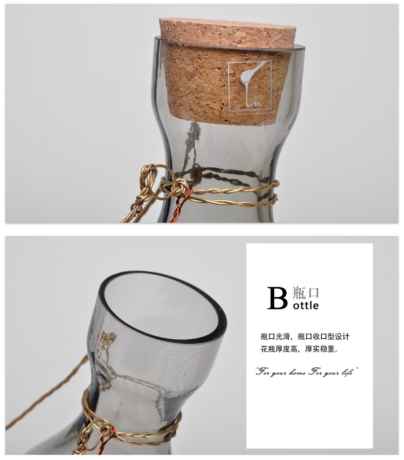 欧式简约风格玻璃花瓶炸口缠麻绳玻璃花瓶14A032、14A0334