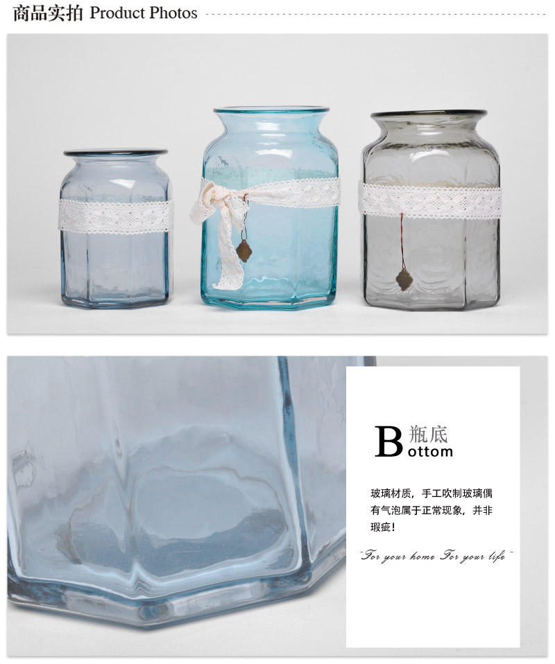 欧美简约风格开口玻璃花瓶多色可选时尚花瓶14A026-14A0282