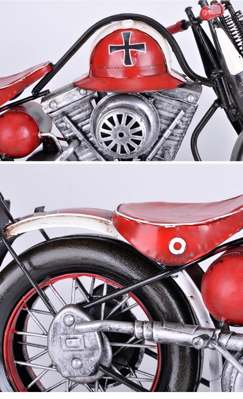 铁皮复古铁艺红色摩托车模型生日礼物酒吧店面装饰摆件JT0487