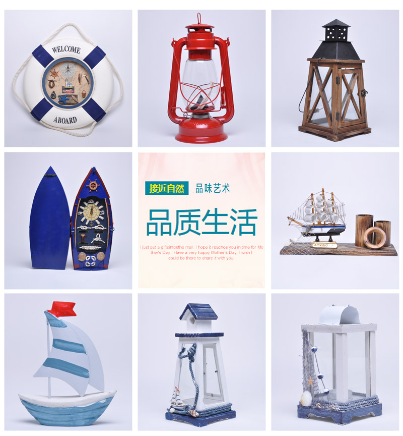 地中海风格纯木质渔网麻绳现代简约烛台婚庆生日礼物风灯ZFZ9181