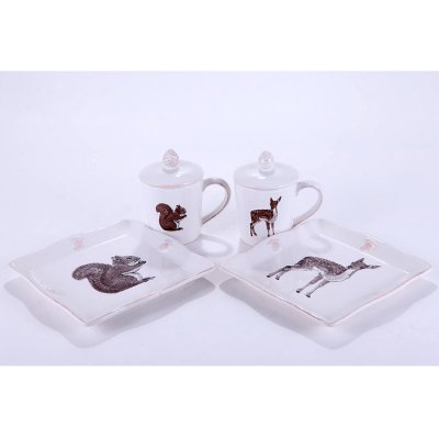 陶瓷零食置物盘干果盘茶盘 时尚欧式创意糖果盘子 松鼠/鹿方盘两件套7613206