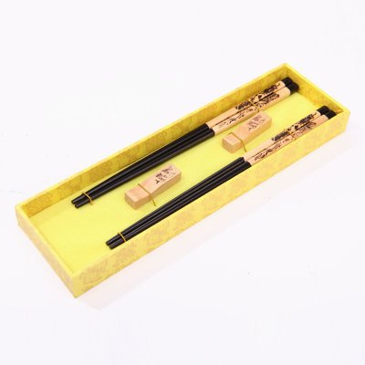 创意礼品飞龙在天木雕筷子家用木属工艺雕刻筷配礼盒（黑色）D2-010