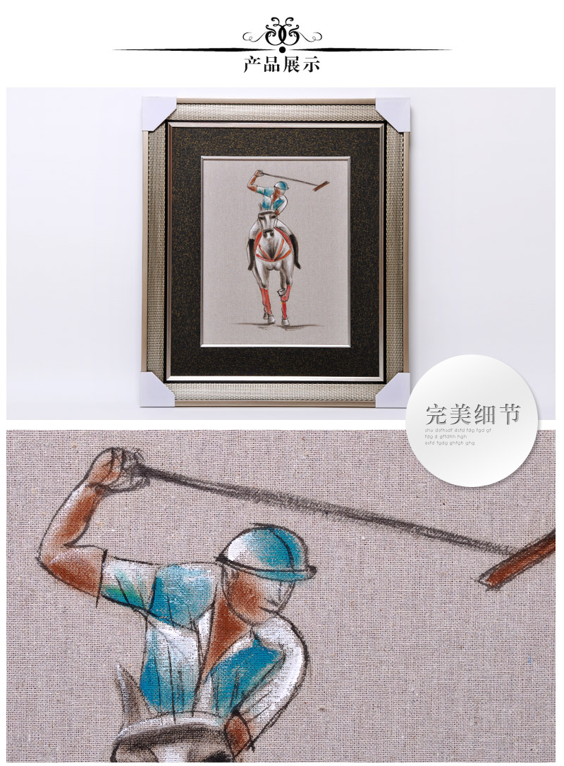 纯手绘装饰油画 酒店配画客厅中式高档定制壁画打马球SPGYH0203