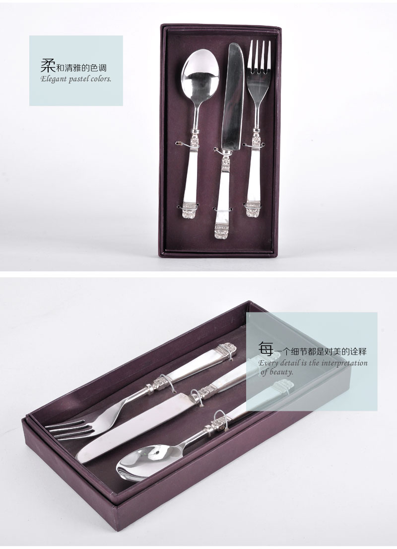 正品高档进口刀叉勺三件套-母贝铜银色彩贝手柄+不锈钢奢华餐具刀叉勺三件套140502862