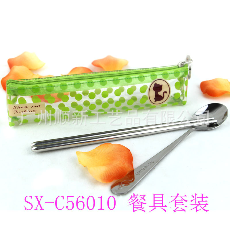 【2015新品】工厂直供低价批发卡通便携式不锈钢筷勺环保餐具组SX-C560105