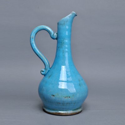 简约陶瓷旧效果造型摆件 蓝色插花装饰水壶两用花瓶 创意家居摆设装饰品PV8934-13.2-1118