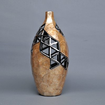现代简约贝壳装饰瓶 黄银贝壳创意装饰器皿 家居装饰摆设陶瓷工艺品PV8552-18.1-1045