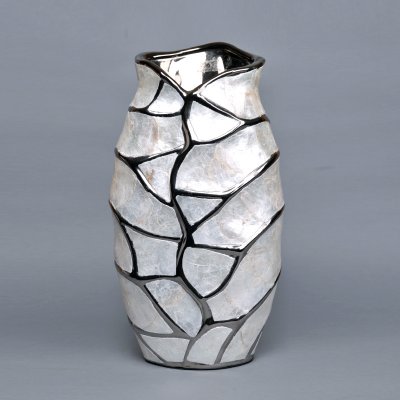 简约陶瓷贴贝壳摆件 白银色不规则创意造型花瓶 创意家居摆设软装饰工艺品PV9282-15-1055W