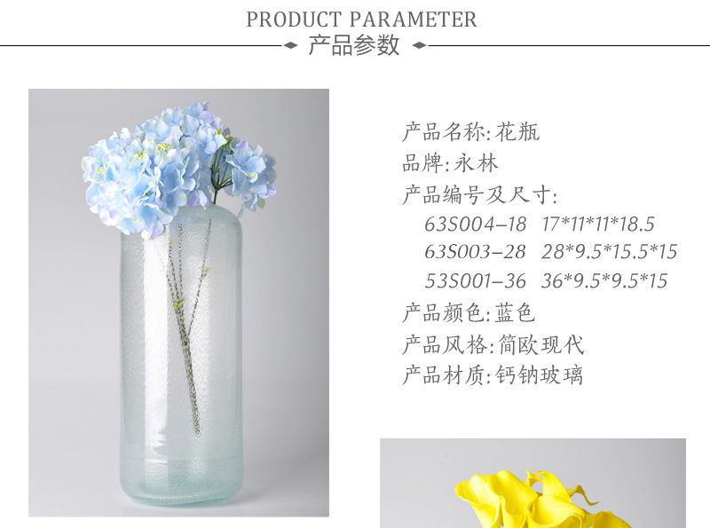 简约时尚欧式玻璃透明花瓶现代家居花器63S004-18、63S003-28、63S003-361