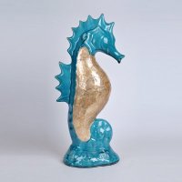 现代创意陶瓷贴贝壳造型摆件 艺术黄蓝贝壳海马造型装饰瓶 创意工艺品摆件PV9238-20-1094G
