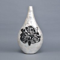 现代创意陶瓷贴贝壳造型摆件 艺术白银色小瓶口玫瑰花造型装饰瓶 创意工艺品摆件PV738-17-2W