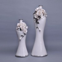 中式时尚雕花陶瓷花瓶摆件 创意雕花杂花+银色细腰花瓶装饰瓶 创意家居摆设软装饰花瓶63836-16