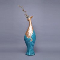 简约陶瓷贴贝壳摆件 创意黄蓝色丹顶鹤造型装饰瓶 创意装饰工艺品摆件GV8184-23.6-1094G