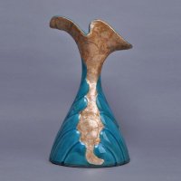 简约陶瓷贴贝壳摆件 创意黄蓝色复古酒杯造型装饰瓶 创意软装饰工艺品摆件GV8189-16-1094G