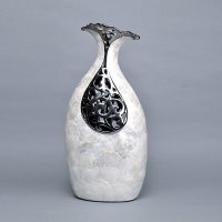 简约陶瓷贴贝壳造型摆件 创意白银镂空造型高花瓶 创意家居摆设装饰品PV8537-18.5-1041