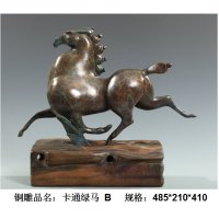 中式现代铜雕卡通绿马B摆件客厅书房卧室装饰