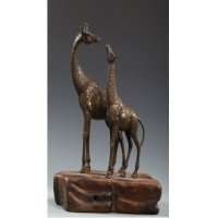 欧式现代铜雕母子长颈鹿摆件客厅书房卧室装饰