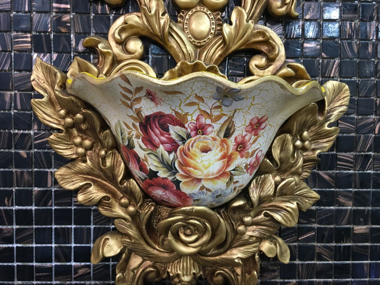 欧式树脂玫瑰花图案双耳壁挂装饰250192