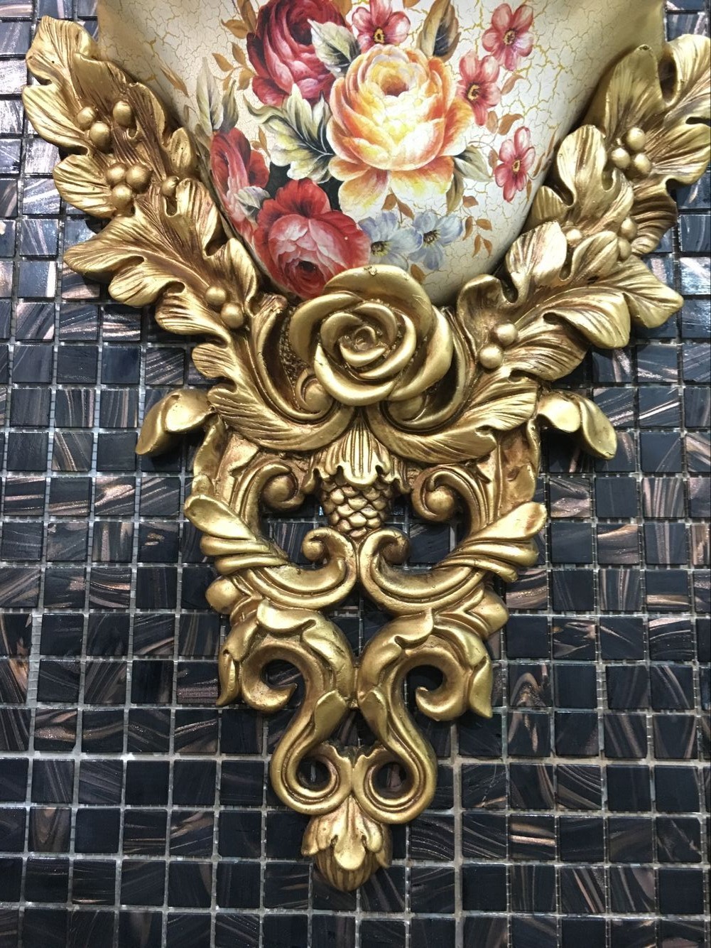 欧式树脂玫瑰花图案双耳壁挂装饰250194