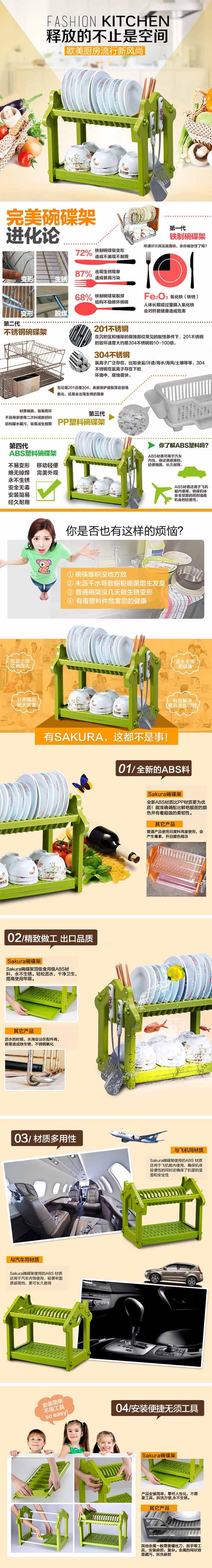 SAKURA沥水架 碗架 ABS塑料碗碟架厨房置物架厨房用品厨房收纳架1
