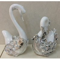 现代创意镀银树脂荷塘夜色天鹅摆件家居装饰抽象摆件