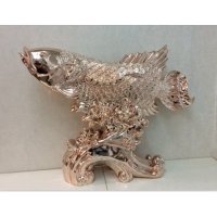 现代创意镀金树脂招财大牡丹金龙鱼摆件家居装饰抽象摆件
