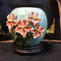 中式田园风格手工制6寸小陶瓷花瓶家居装饰（带底座）