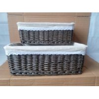 欧式田园灰色长方形藤篓子收纳箱