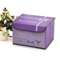 简约条纹紫色牛津布衣物收纳盒收纳箱（小号）