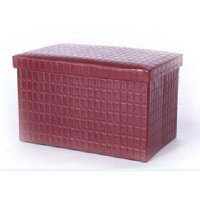 欧式现代折叠红色格子纹皮革储物凳