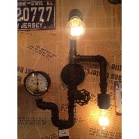 美式复古工业风带钟表装饰水管灯