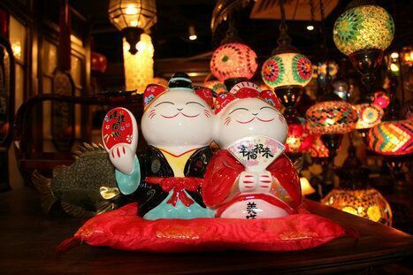 招财纳福日式陶瓷和服连理同心幸福招来猫造型摆件家居装饰摆件风水摆件1