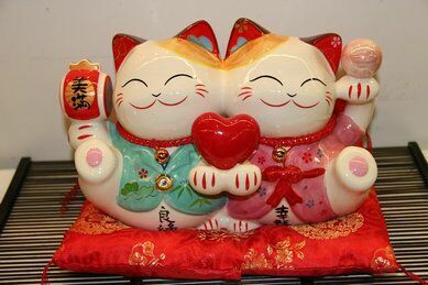 招财纳福日式陶瓷和服连理同心幸福招来猫造型摆件家居装饰摆件风水摆件2