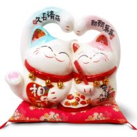 日式简约陶瓷两情长久情侣猫摆件风水招财摆件