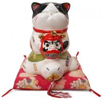 日式简约陶瓷健康长寿波斯桃花猫摆件风水招财摆件