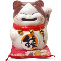 日式简约陶瓷福来招来笑脸猫摆件风水招财摆件
