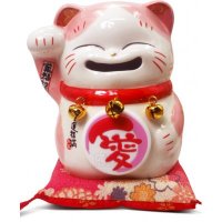 日式简约陶瓷金运富满笑脸猫摆件风水招财摆件