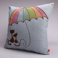 复古风 创意简约小猫雨伞棉麻抱枕套 时尚舒适ZT057-0227-1-7