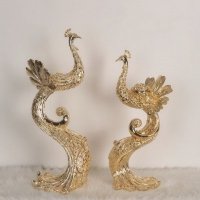 銘雅厂家直销欧式树脂电镀孔雀摆件书房客厅装饰