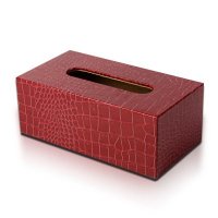 品地现代简约风格黑色/红色鳄鱼纹皮质长方形大号纸巾盒抽纸盒