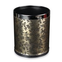 品地欧式仿古金色压花纹双层金属垃圾桶酒店办公家庭垃圾桶