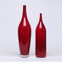 玻璃摆设花瓶 家居工艺装饰品简约现代明红色花器花插摆件可装水G05902-R